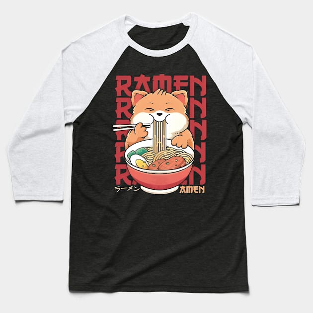 Ramen Rendezvous: Cozy Cat Delight Baseball T-Shirt by DogsandCats